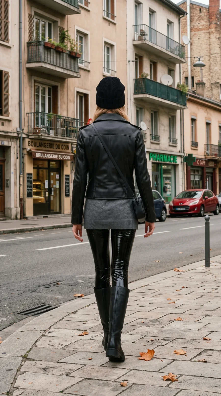 Black Leather, Latex Leggings & Knee-High Boots - Image 8