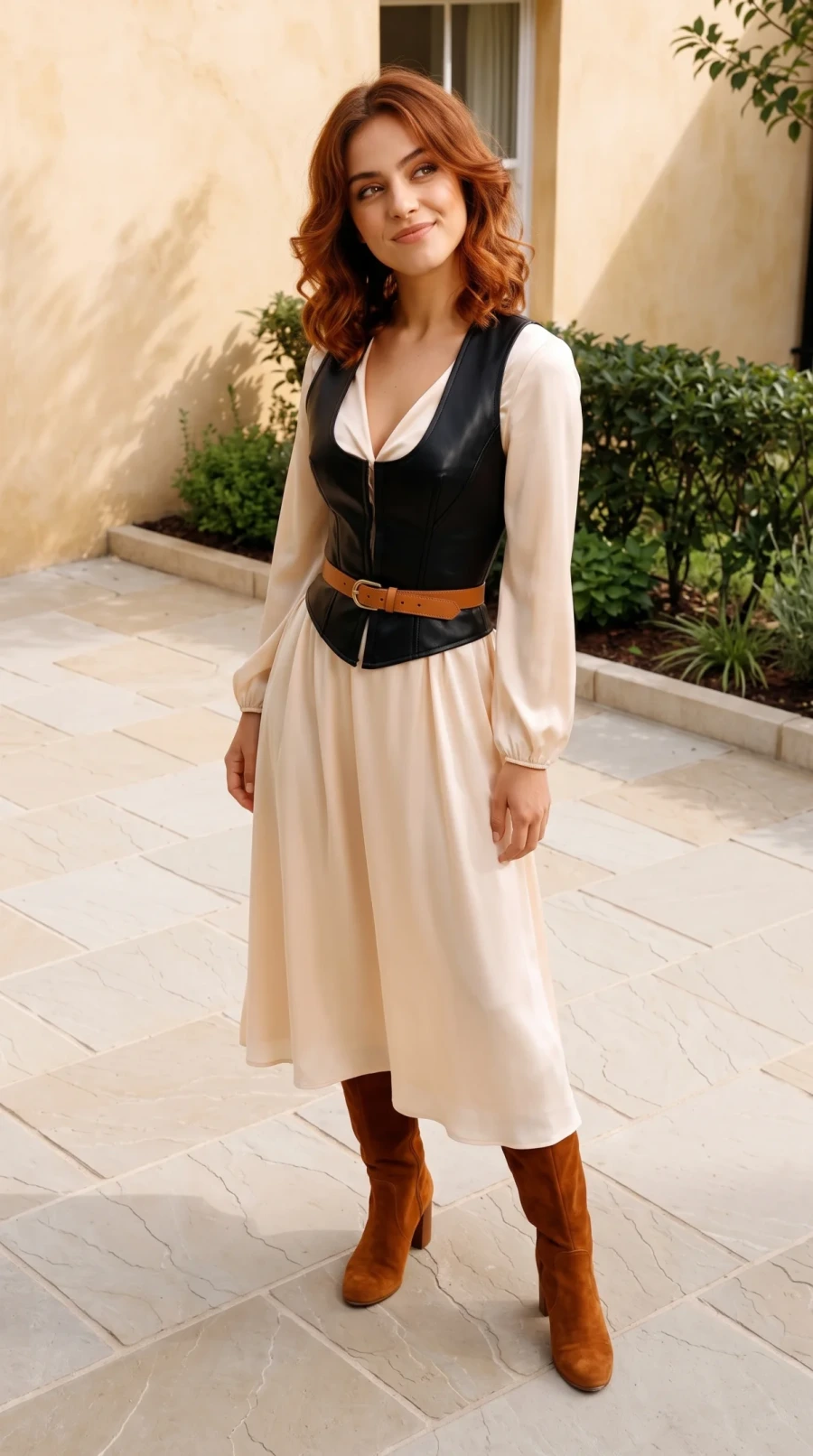Black Leather, Cream Cotton & Brown Boots - Image 1