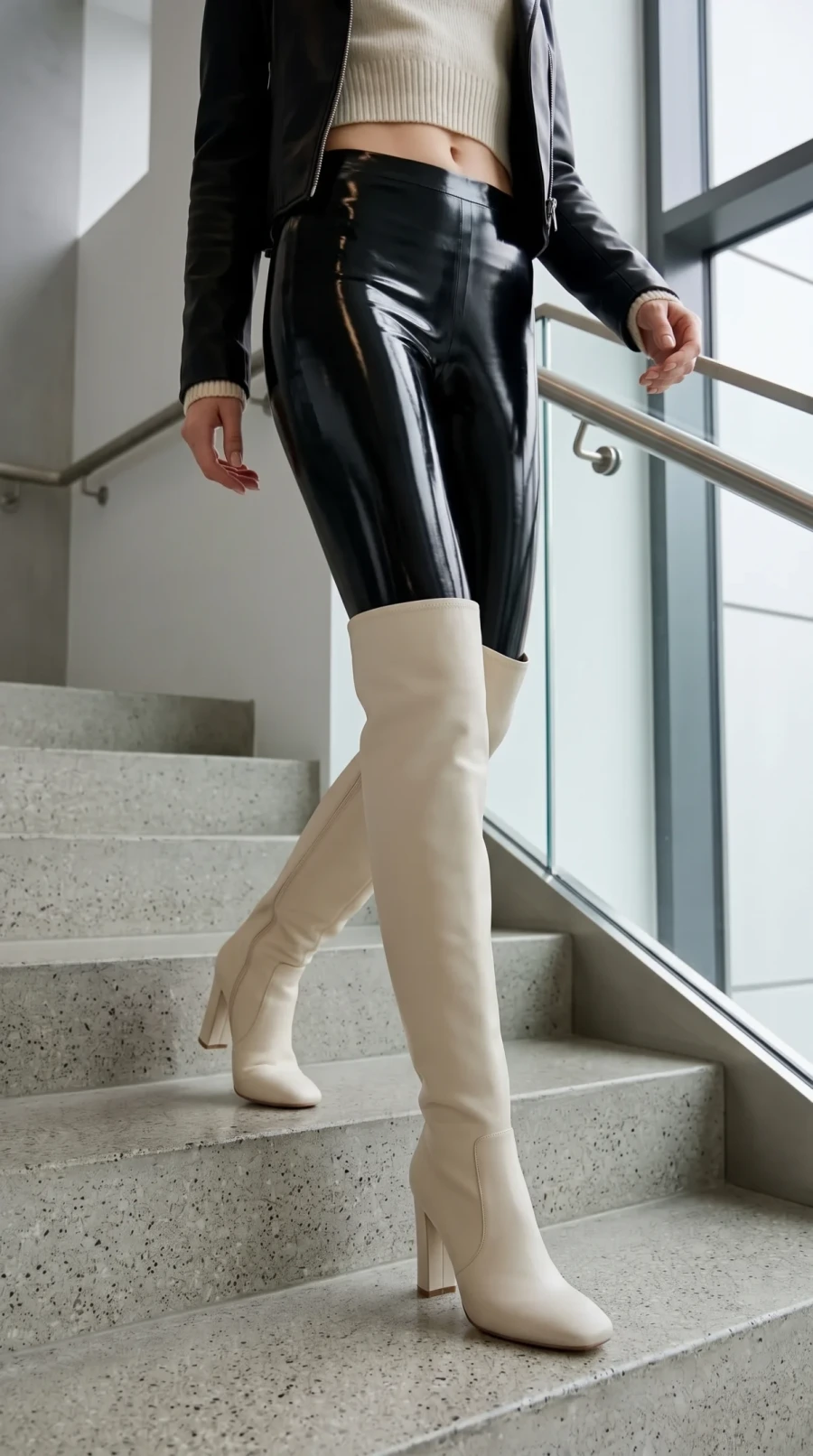 Black Glossy Leggings & Three Statement Boots - Image 3